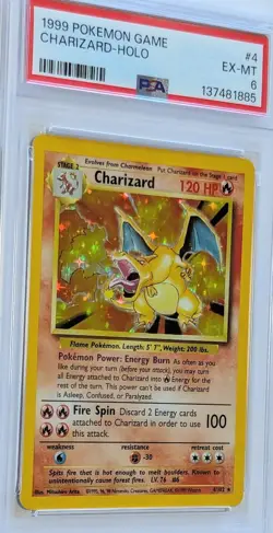 1999 Pokemon Charizard Holo PSA 6 Base Set Unlimited #4 WOTC EX-MT - Image 2