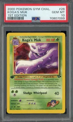 2000 Pokemon Gym Challenge 1st Edition #26 Koga's Muk PSA 10 GEM MINT - Image 1