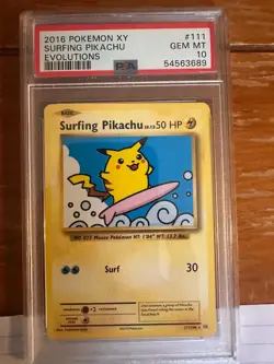 2016 Pokemon XY Evolutions Surfing Pikachu Secret Rare #111/108 PSA 10 Gem Mint - Image 1