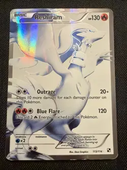 Reshiram Full Art Holo 113/114, Black & White 2011 - Ultra Rare Pokemon Card, LP - Image 1