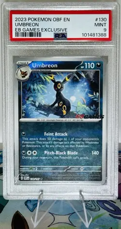 Umbreon Reverse Holo 130/197 Pokemon Obsidian Flames EB Games Promo AUS PSA 9 - Image 1
