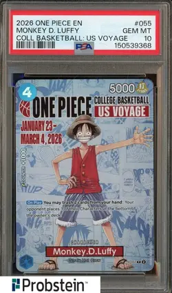 2026 One Piece EN College Basketball US Voyage #055 Monkey D Luffy PSA 10 - Image 1