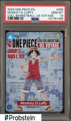 2026 One Piece EN College Basketball US Voyage #055 Monkey D Luffy PSA 10 - Image 1