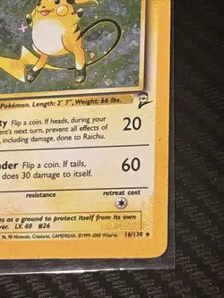 Pokemon TCG - 1999 Base Set 2 - RAICHU Holo # 16 /130 - Rare Card - HP - Image 2