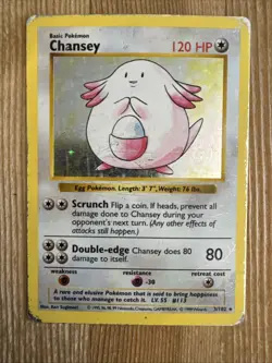 Chansey 3/102 1999 Base Set Shadowless Pokemon Card WOTC Vintage Holo Rare DMG - Image 1