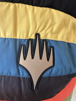 Magic The Gathering MTG Black Puffer Vest with rainbow stripes and logo sz S - Image 5