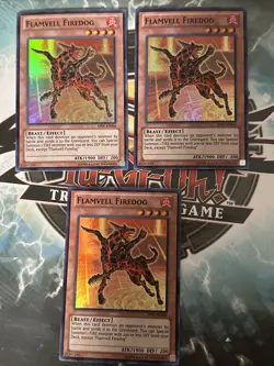 YUGIOH FLAMVELL FIREDOG AP01-EN004 SUPER RARE PLAYSET 3X NM Condition - Image 1