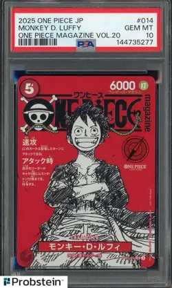 2025 ONE PIECE JPN PROMOS ONE PIECE MAGAZINE VOL.20 #014 MONKEY D. LUFFY PSA 10 - Image 1