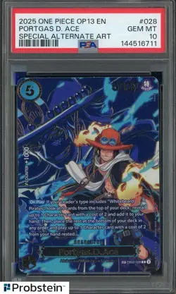 2025 One Piece OP13 EN Special Alternate Art #028 Portgas D Ace PSA 10 GEM MINT - Image 1