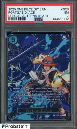 2025 One Piece OP13 EN Special Alternate Art #028 Portgas D Ace PSA 7 GEM MINT - Image 1