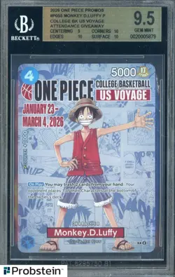 2026 One Piece Promos College Basketball US Voyage P-055 Monkey D Luffy BGS 9.5 - Image 1