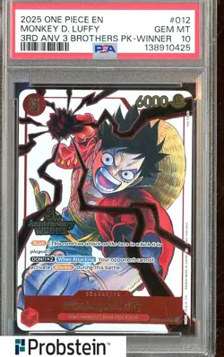 2025 One Piece Monkey.D.Luffy 3rd Anv. Event Winner Prize Promo ST01-012 PSA 10 - Image 1
