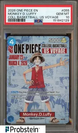 2026 One Piece EN College Basketball US Voyage #055 Monkey D Luffy PSA 10 - Image 1