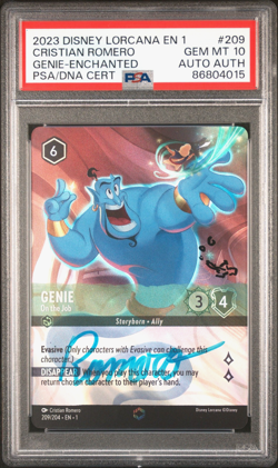 2023 Disney Lorcana PSA 10 SIGNED Genie On The Job DOUBLE SWORD ERROR AUTO Romer - Image 1