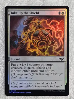 MTG Take Up the Shield FOIL Outlaws of Thunder Junction (OTJ) #34 Magic Card NM - Image 1