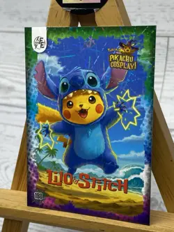 Pikachu as Cosplay Lilo & Stitch lazer Holo Non- Pokemon Fan Art Holyday Edition - Image 3
