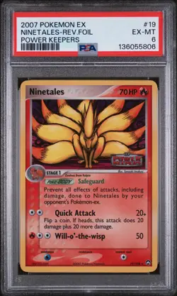 2007 POKEMON EX POWER KEEPERS #19 NINETALES-REVERSE FOIL PSA 6 - Image 1