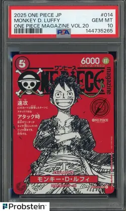 2025 ONE PIECE JPN PROMOS ONE PIECE MAGAZINE VOL.20 #014 MONKEY D. LUFFY PSA 10 - Image 1