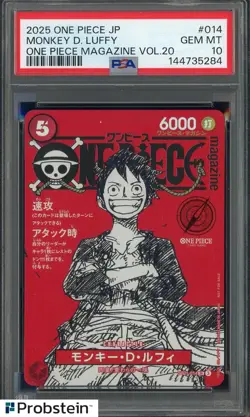 2025 ONE PIECE JPN PROMOS ONE PIECE MAGAZINE VOL.20 #014 MONKEY D. LUFFY PSA 10 - Image 1