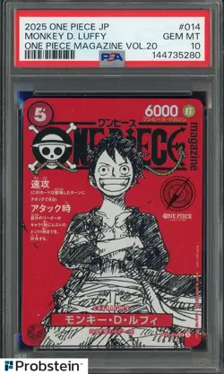 2025 ONE PIECE JPN PROMOS ONE PIECE MAGAZINE VOL.20 #014 MONKEY D. LUFFY PSA 10 - Image 1