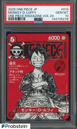 2025 ONE PIECE JPN PROMOS ONE PIECE MAGAZINE VOL.20 #014 MONKEY D. LUFFY PSA 10 - Image 1