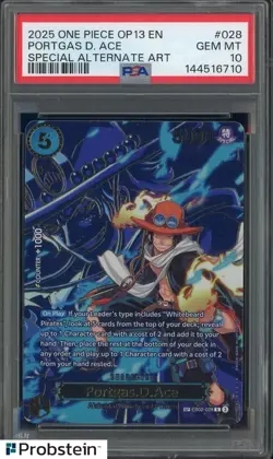2025 One Piece OP13 EN Special Alternate Art #028 Portgas D Ace PSA 10 GEM MINT - Image 1