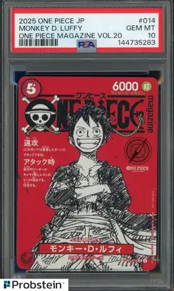 2025 ONE PIECE JPN PROMOS ONE PIECE MAGAZINE VOL.20 #014 MONKEY D. LUFFY PSA 10 - Image 1