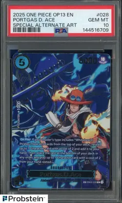 2025 One Piece OP13 EN Special Alternate Art #028 Portgas D Ace PSA 10 GEM MINT - Image 1