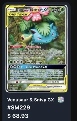 Venusaur & Snivy GX Tag Team GX Holo SM229 English Pokemon Card Lot - Image 2