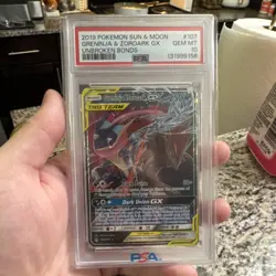 Pokemon Greninja & Zoroark GX 107/214 Sm-Unbroken Bonds Ultra Rare Holo PSA 10 - Image 1