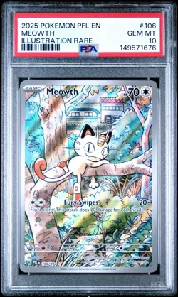 2025 Pokemon Phantasmal Flames MEOWTH Illustration Rare #106 PSA 10 Gem Mint - Image 1