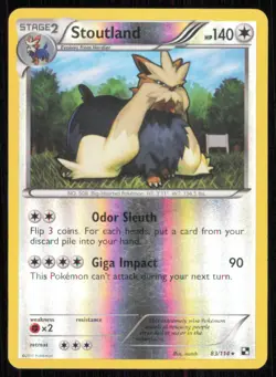 Stoutland 83/114 Rare Black & White Pokemon Reverse Holo Lightly Played - Image 1