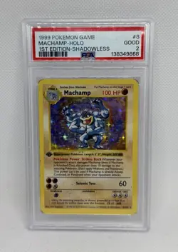 1999 POKEMON MACHAMP 1ST EDITION HOLO-SHADOWLESS 8/102 (PSA 2) - Image 1