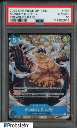 2025 One Piece OP13 EN Treasure Rare 3058 Monkey D. Luffy PSA 10 GEM MINT - Image 1