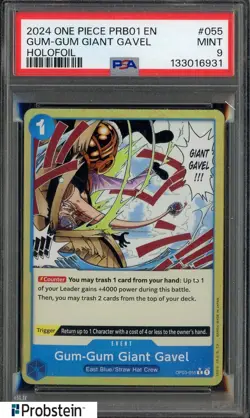 2024 One Piece PRB01 EN Holofoil #055 Gum-Gum Giant Gavel PSA 9 MINT - Image 1