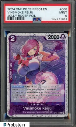 2024 One Piece PRB01 EN Jolly Roger Foil #068 Vismoke Reiju PSA 9 MINT - Image 1