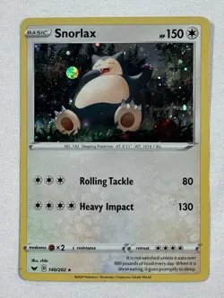 POKEMON SNORLAX 140/202 RARE COSMOS HOLOFOIL SWORD & SHIELD CARD Great SWIRL - Image 1