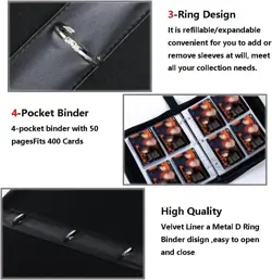 Baseball Card Binder, Trading Card Albums for 4 Pockets Sheets 400 Total Pockets - Image 3