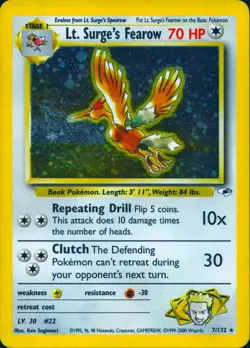 LT. SURGE'S FEAROW 7/132 HOLO RARE GYM HEROES POKEMON UNLIMITED HOLO MP - Image 1