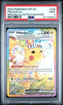 2024 POKEMON SSP EN PIKACHU ex SPECIAL ILLUSTRATION RARE #238 MIN PSA 9 - Image 1