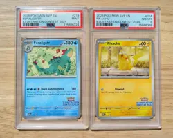 2025 POKEMON SVP EN PROMO ILLUSTRATION CONTEST 2024 PIKACHU & FERALIGTR PSA 8/9 - Image 1