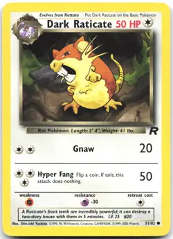 Dark Raticate 51/82 Common Team Rocket Pokemon Unlimited Moderately Played - Image 1