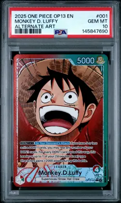 2025 ONE PIECE OP13-CARRYING ON HIS WILL ALTERNATE ART MONKEY D. LUFFY PSA 10 - Image 1