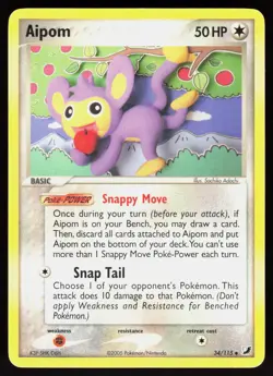 Aipom 34/115 Uncommon Unseen Forces Pokemon Heavily Played - Image 1
