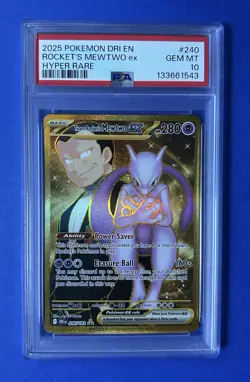 2025 Pokemon Dri En Rocket’s MewTwo ex Hyper Rare #240 PSA 10 GEM MT - Image 1