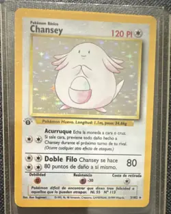 Pokemon Chansey 3/102 Base Set 1st Edition Shadowless Holo Rare Spanish Card - Image 1