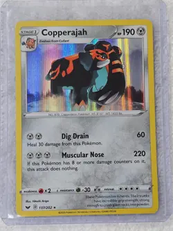 Pokemon TCG Copperajah HOLO SWSH01: Sword & Shield Base Set 137/202 2020 Rare LP - Image 4