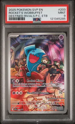 2025 POKEMON SVP EN-SV BLACK STAR PROMO #203 TEAM ROCKET'S WOBBUFFET PSA 9 - Image 1