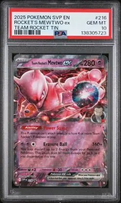 2025 POKEMON SVP EN-SV BLACK STAR PROMO #216 TEAM ROCKET'S MEWTWO EX PSA 10 - Image 1