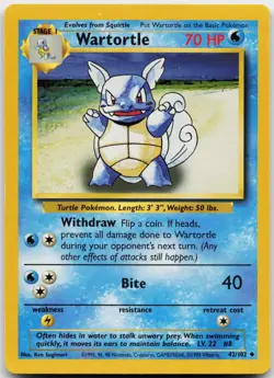 Wartortle 42/102 Uncommon Base Set Unlimited Pokemon Lightly Played - Image 1